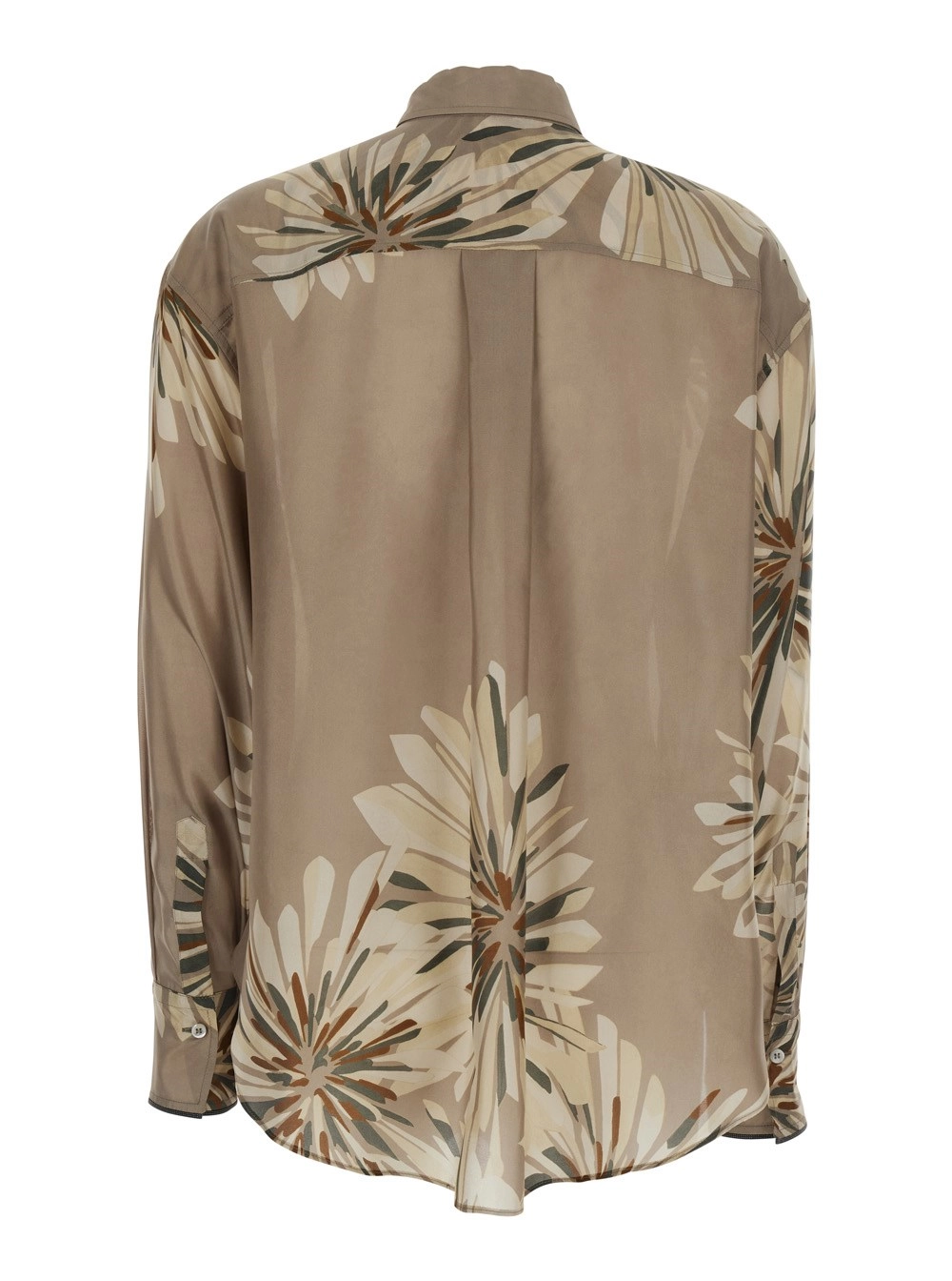 Brunello Cucinelli Camicia in Seta con Stampa All-Over Beige Donna, view 2