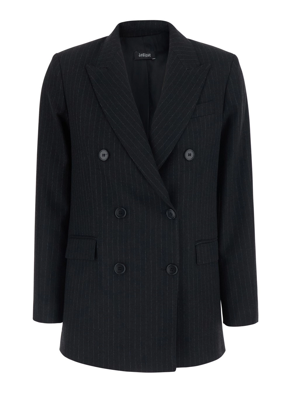 Leplain Giacca Doppiopetto con Revers a Lancia e Motivo Gessato All-Over in Tessuto Nera Donna