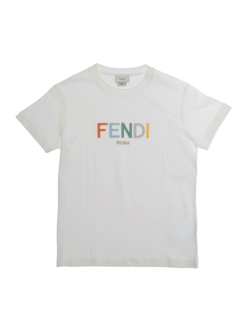 Fendi kids T-Shirt  Girocollo con Logo Lettering sul Fronte in Cotone Bianca Bambino