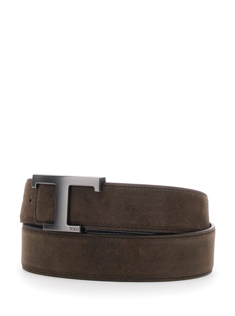 Tod's Cintura con chiusura con fibbia T in pelle scamosciata marrone uomo, view 2