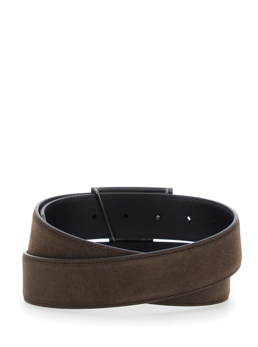 Tod's Cintura con chiusura con fibbia T in pelle scamosciata marrone uomo, view 3