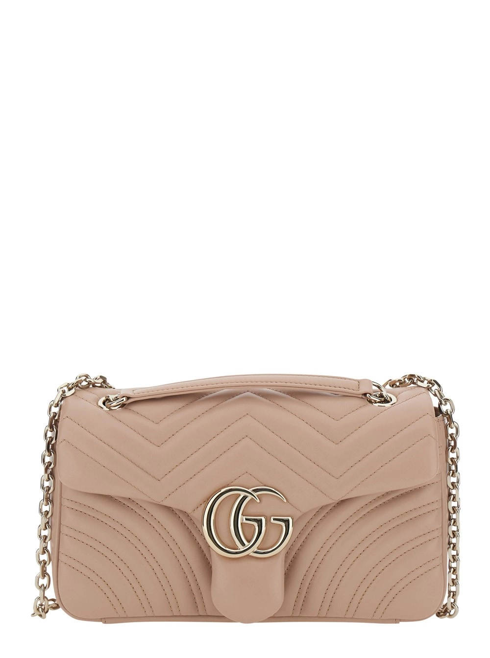 Gucci Borsa a Tracolla 'GG Marmont' con Tracolla Scorrevole a Catena e Placca GG sul Fronte in Pelle Rosa Donna