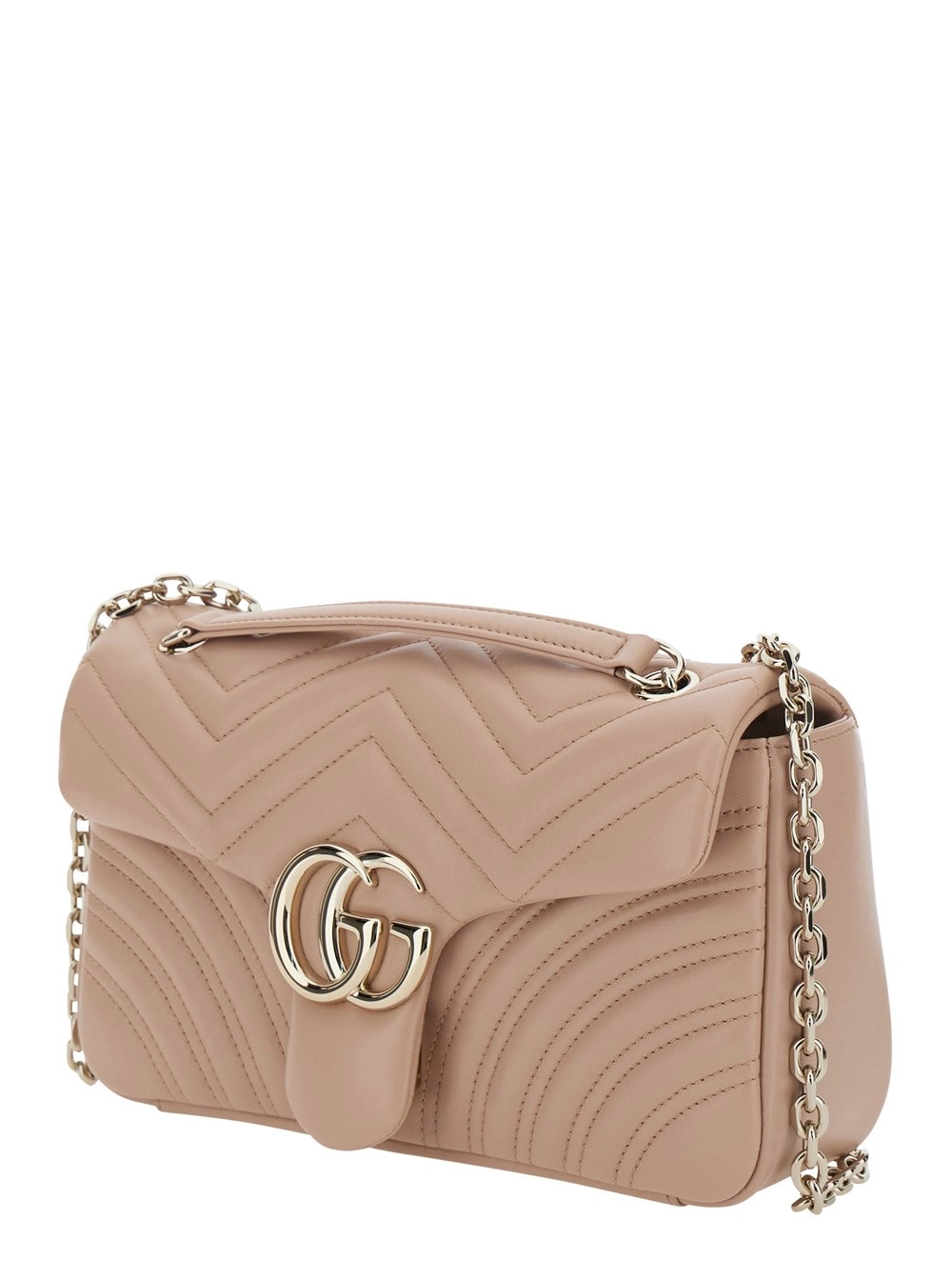 Gucci Borsa a Tracolla 'GG Marmont' con Tracolla Scorrevole a Catena e Placca GG sul Fronte in Pelle Rosa Donna, view 2