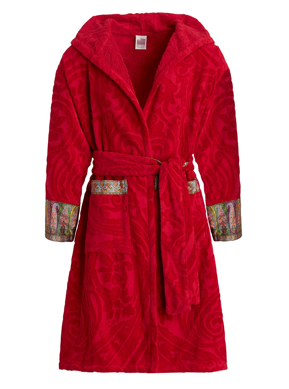 Etro home Accappatoio con cappuccio e stampa ornamentale in Tessuto Tecnico Rosso Unisex