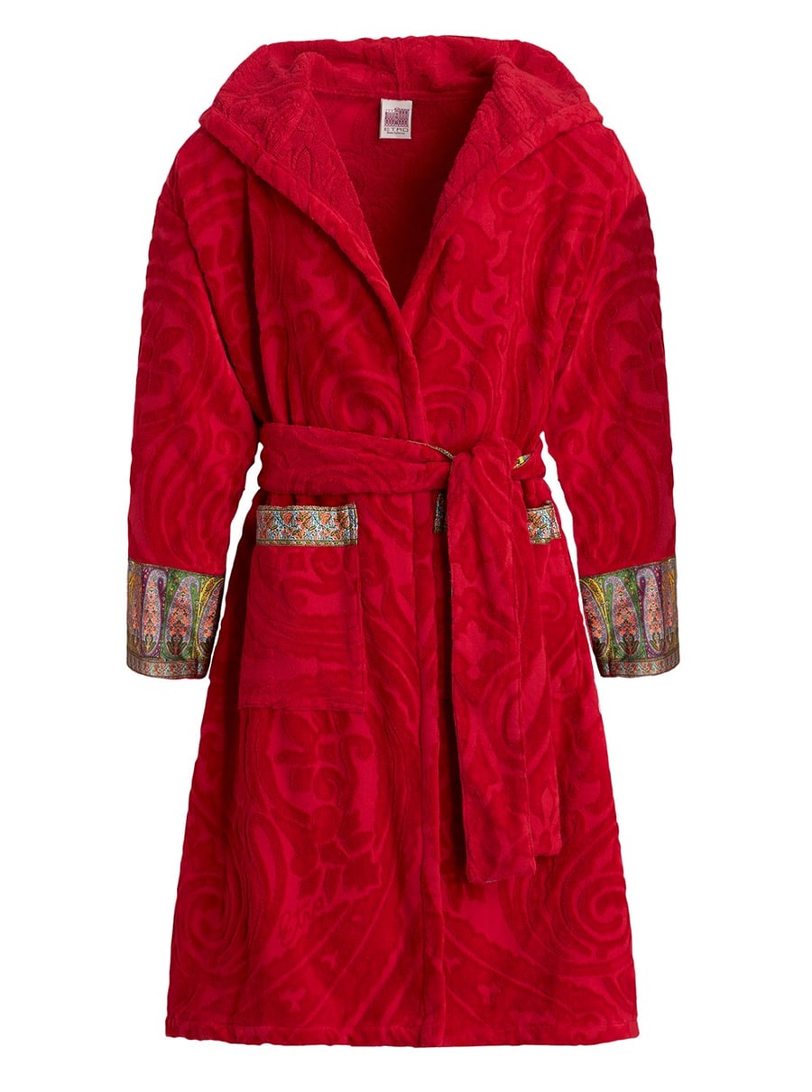 Etro home Accappatoio con cappuccio e stampa ornamentale in Tessuto Tecnico Rosso Unisex
