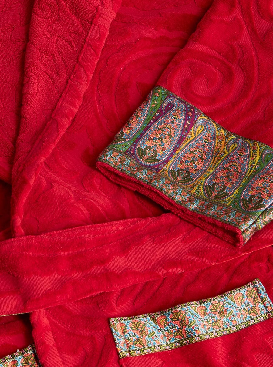 Etro home Accappatoio con cappuccio e stampa ornamentale in Tessuto Tecnico Rosso Unisex, view 3