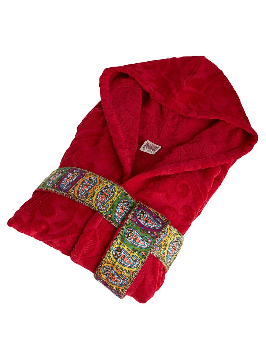 Etro home Accappatoio con cappuccio e stampa ornamentale in Tessuto Tecnico Rosso Unisex, view 4