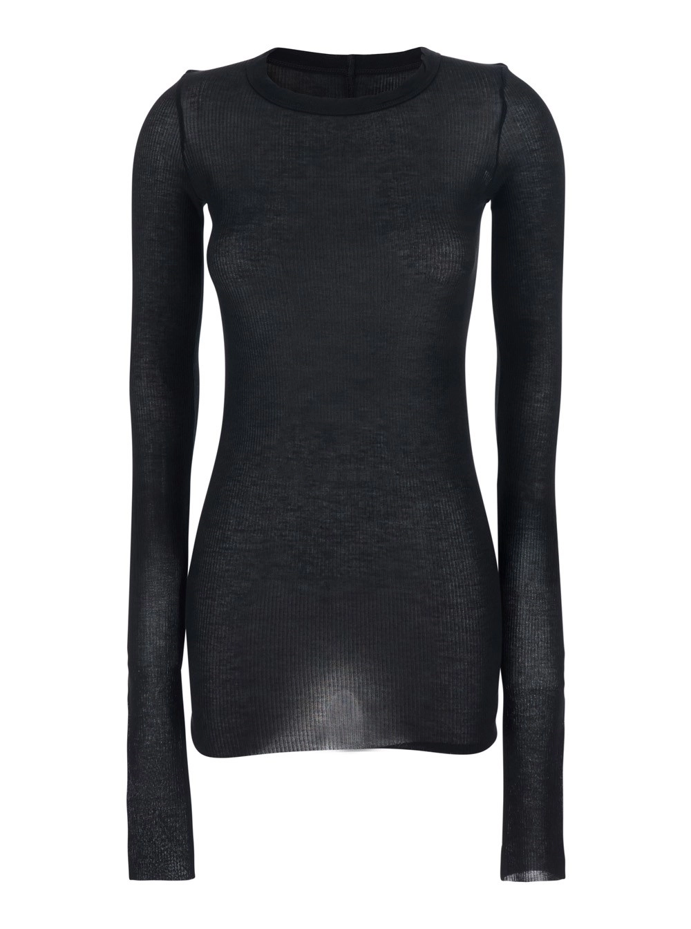 Rick Owens T-Shirt Nero con Scollo Rotondo e Design a Coste in Misto Viscosa e Seta Donna