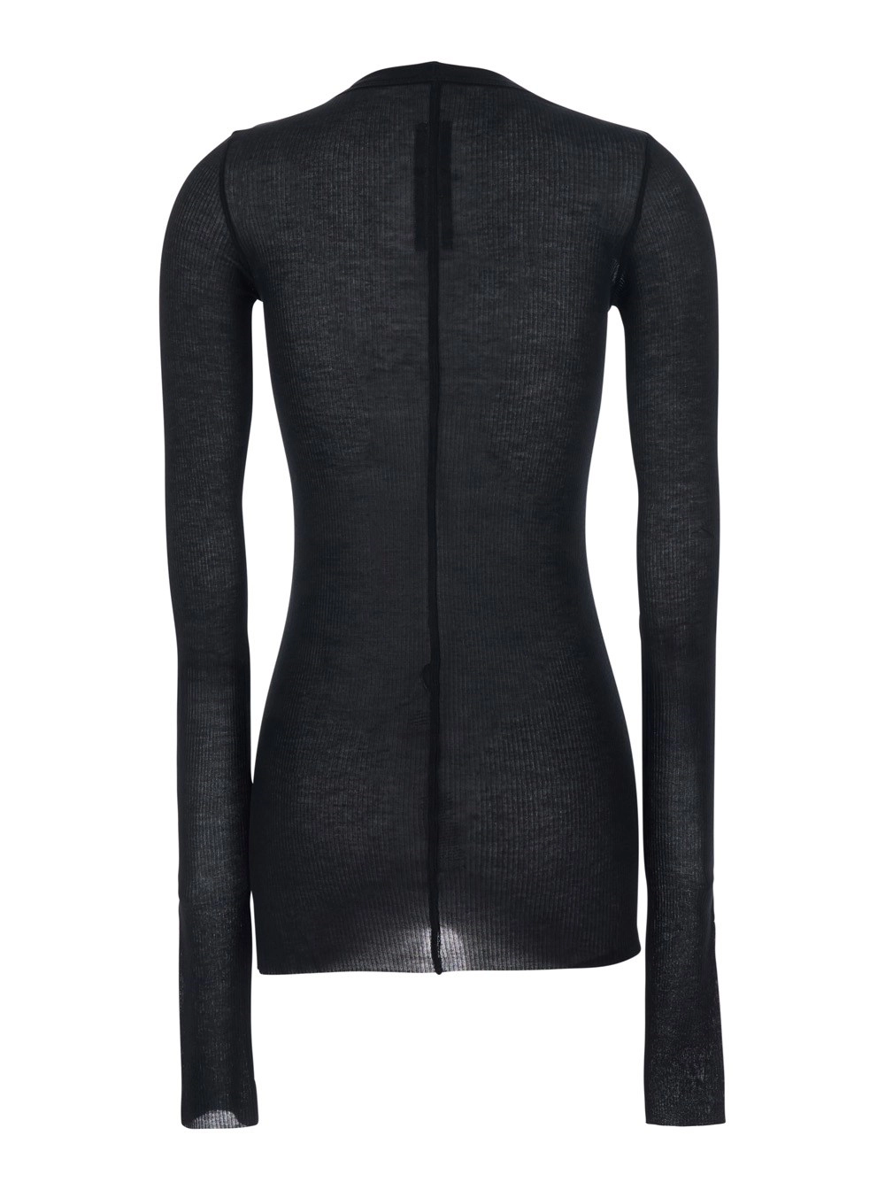 Rick Owens T-Shirt Nero con Scollo Rotondo e Design a Coste in Misto Viscosa e Seta Donna, view 2