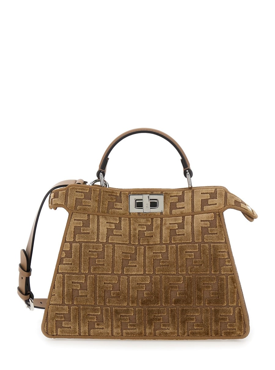 Fendi Borsa 'Peekaboo ISeeU Small' con Motivo FF All-.Over in Tessuto Marrone Donna
