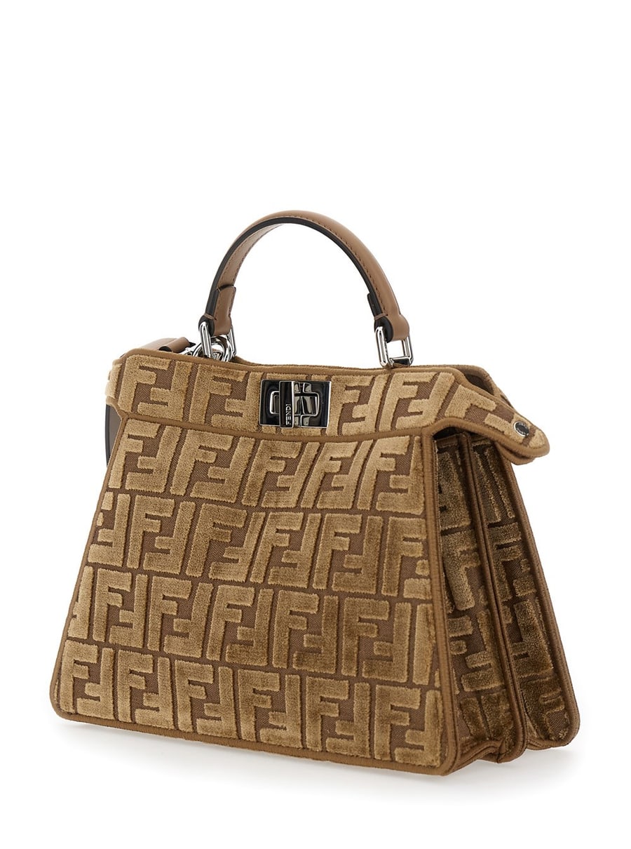 Fendi Borsa 'Peekaboo ISeeU Small' con Motivo FF All-.Over in Tessuto Marrone Donna, view 2