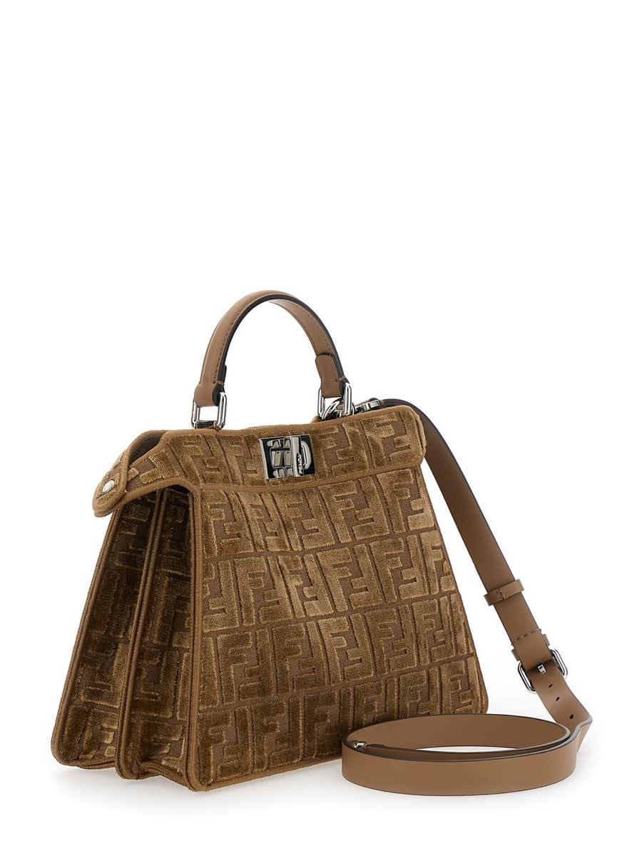 Fendi Borsa 'Peekaboo ISeeU Small' con Motivo FF All-.Over in Tessuto Marrone Donna, view 3