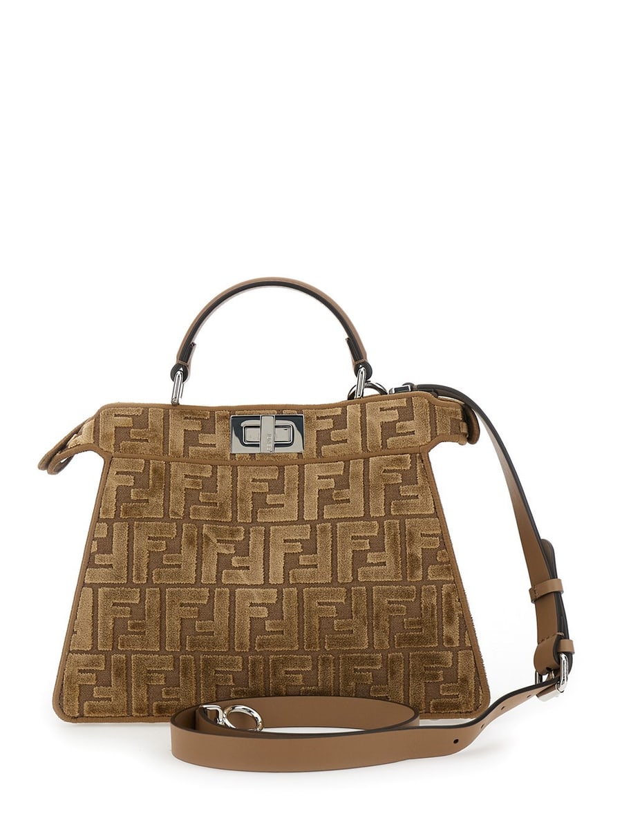 Fendi Borsa 'Peekaboo ISeeU Small' con Motivo FF All-.Over in Tessuto Marrone Donna, view 4
