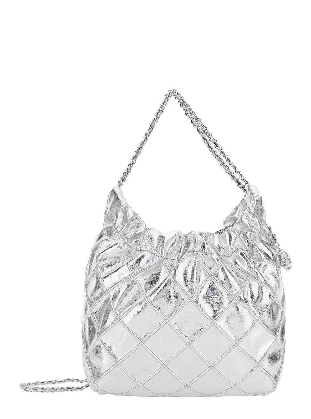 Tory Burch Borsa a Spalla 'Fleming Mini' con Tracolla a Catena e Pendente Metallico con Logo in Pelle Color Argento Donna