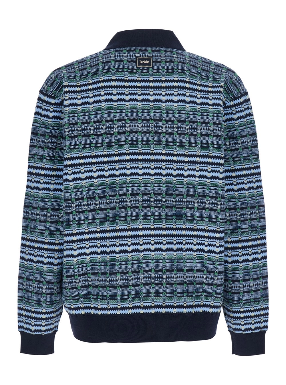 Drôle de monsieur Maglione con collo stile polo e motivo a righe all-over in misto lana blu uomo, view 2