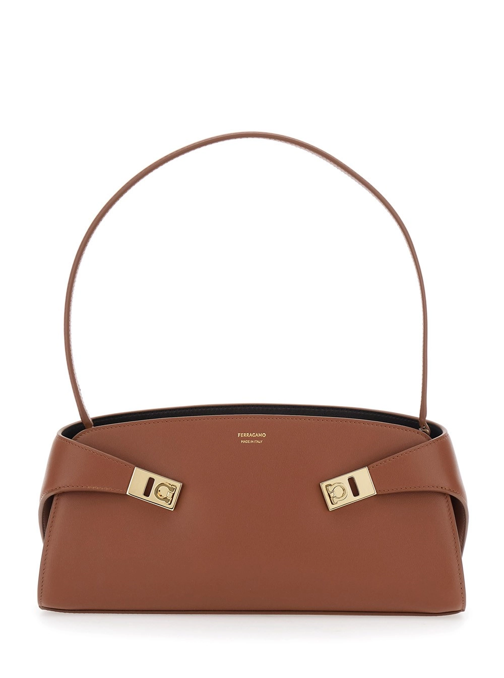 Ferragamo Borsa a Spalla 'Hug East West' con tracolla e cinturini sul fronte in pelle marrone donna