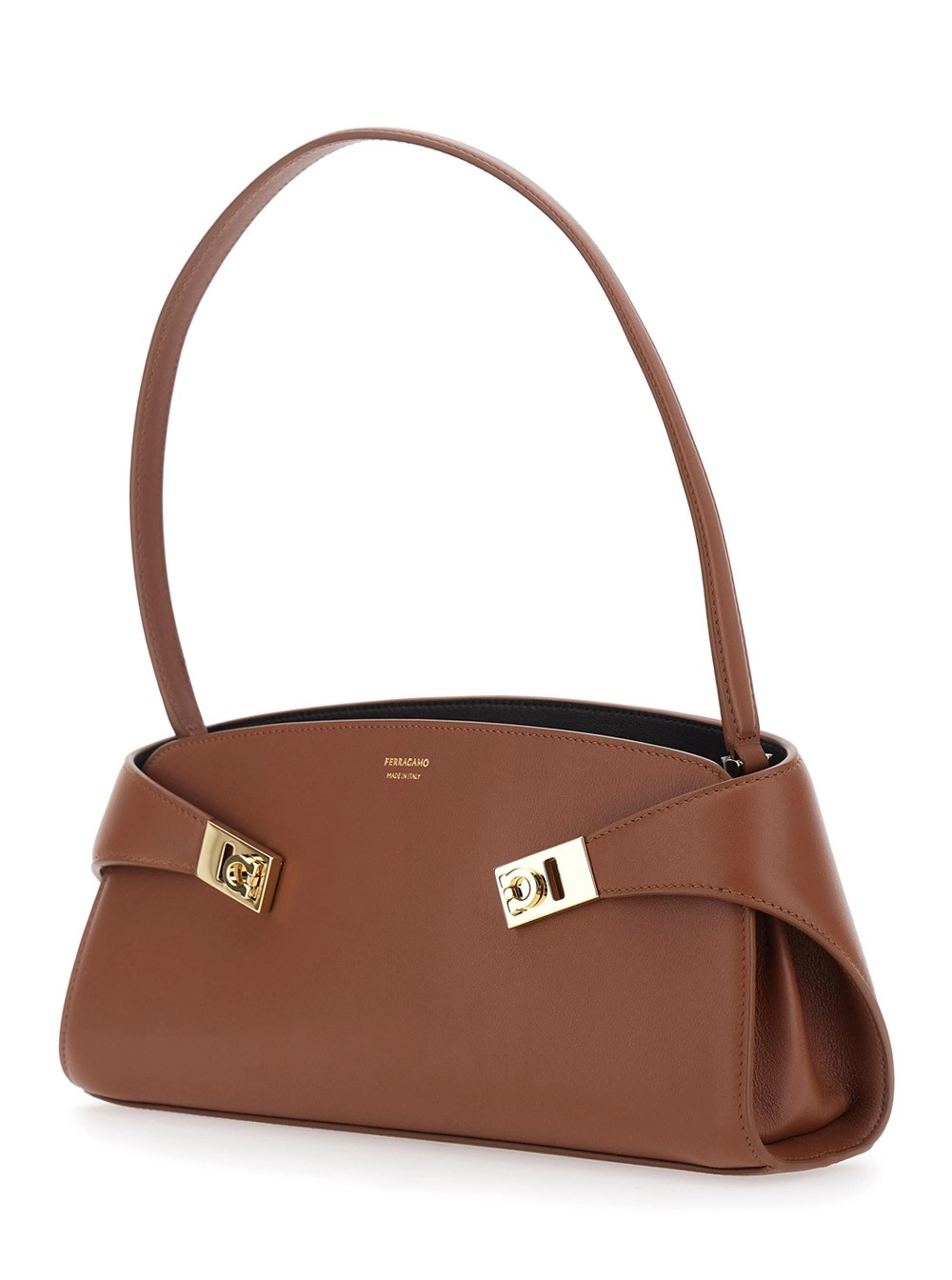 Ferragamo Borsa a Spalla 'Hug East West' con tracolla e cinturini sul fronte in pelle marrone donna, view 2