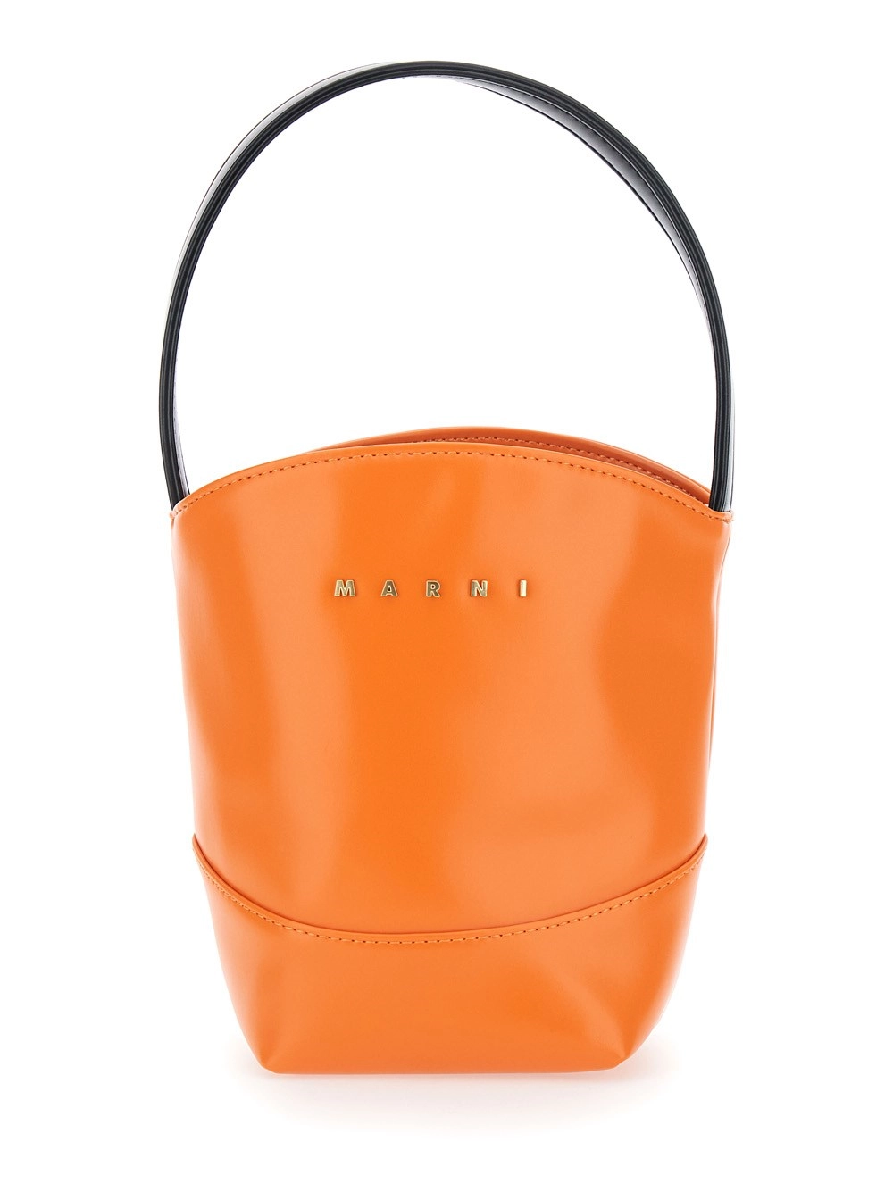 Marni kids Borsa a Tracolla con Manico Superiore a Contrasto e Logo Lettering in Ecopelle Arancione Bambina