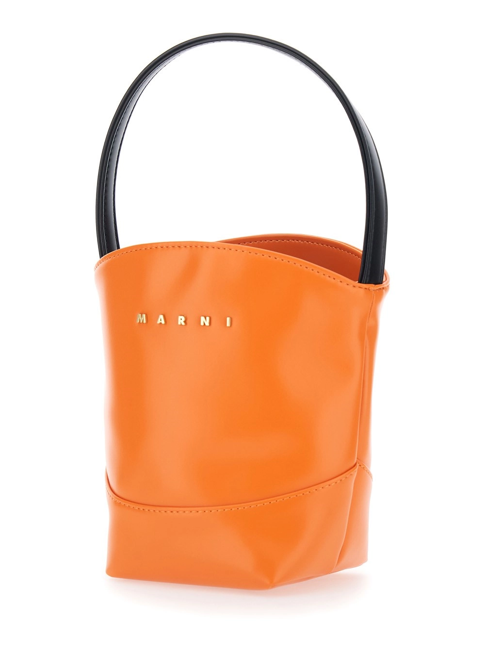 Marni kids Borsa a Tracolla con Manico Superiore a Contrasto e Logo Lettering in Ecopelle Arancione Bambina, view 2