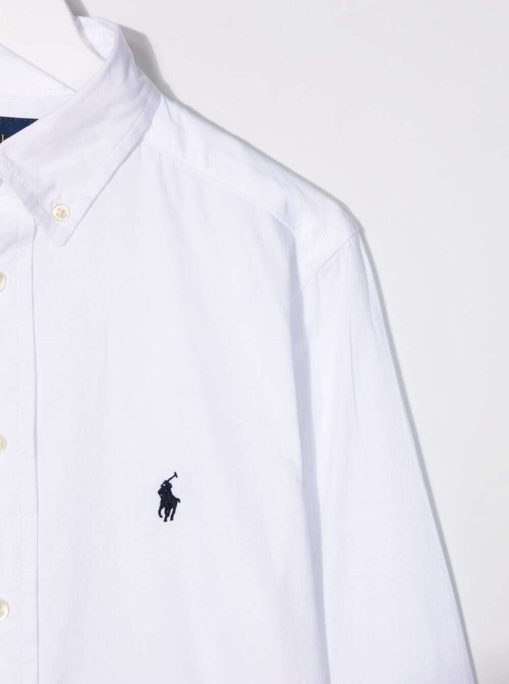 Polo ralph lauren kids Camicia a Maniche Lunghe con Ricamo Logo in Cotone Bianco Bambino