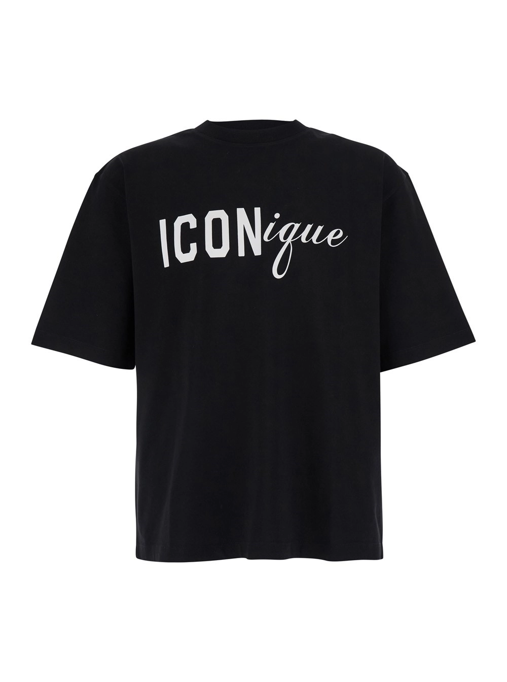 Dsquared2 T-Shirt con Scollo Rotondo e Logo sul Fronte in Cotone Nera Uomo