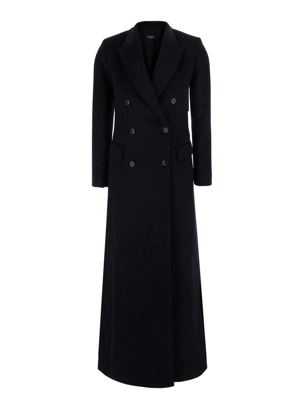 Leplain Cappotto lungo doppiopetto con revers a lancia in tessuto nero donna