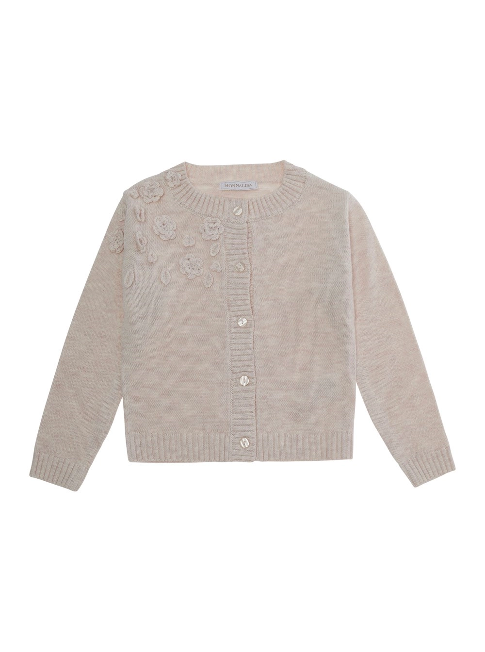 Monnalisa kids Cardigan Girocollo con Ricamo Floreale sul Fronte in Misto Lana Grigio Bambina