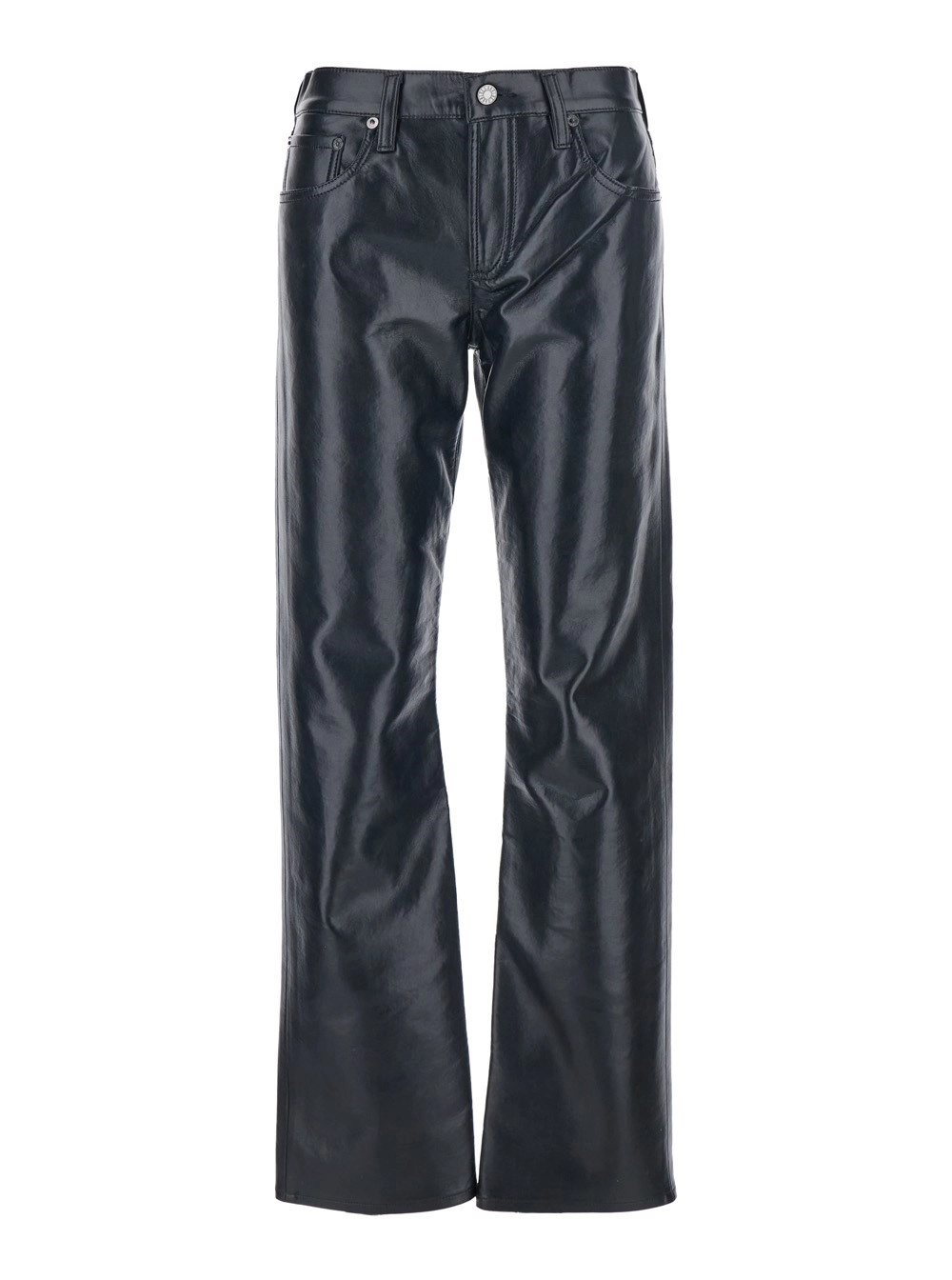 Agolde Pantalone con Passanti per Cintura in Misto Pelle Nero Donna