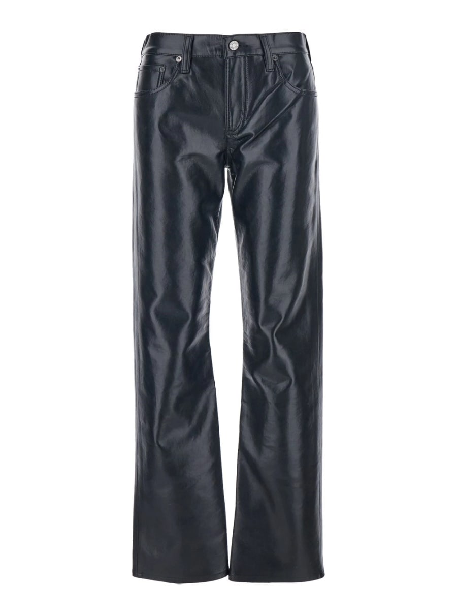 Agolde Pantalone con Passanti per Cintura in Misto Pelle Nero Donna