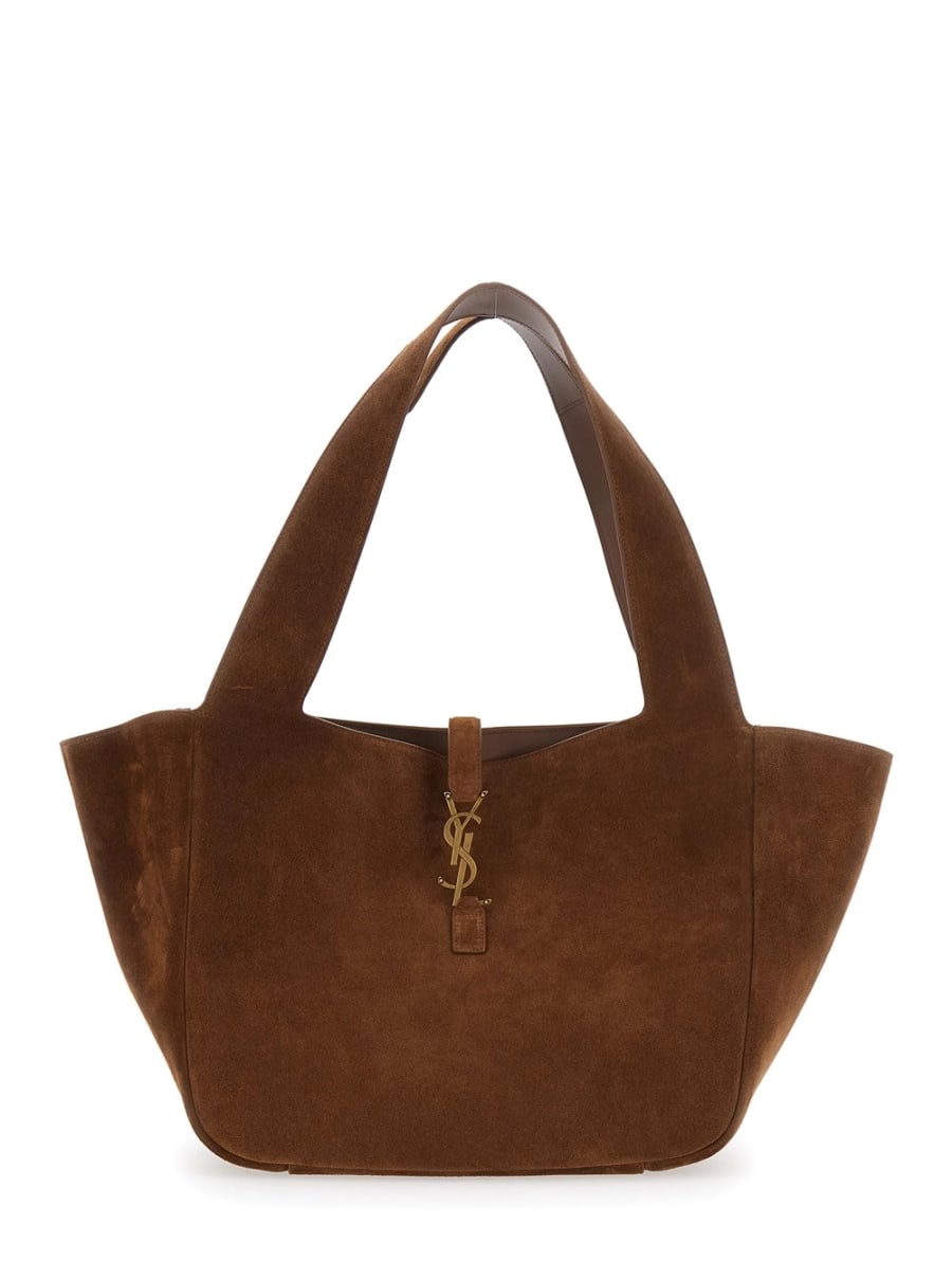 Saint Laurent Borsa a Spalla 'Bea' con Placca Cassandre sul Fronte in Pelle Scamosciata Marrone Donna