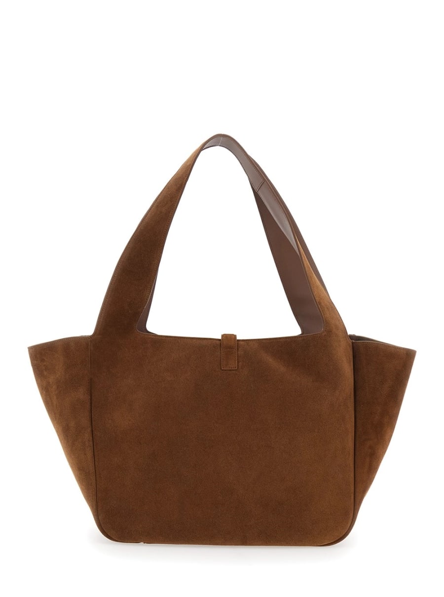 Saint Laurent Borsa a Spalla 'Bea' con Placca Cassandre sul Fronte in Pelle Scamosciata Marrone Donna, view 4