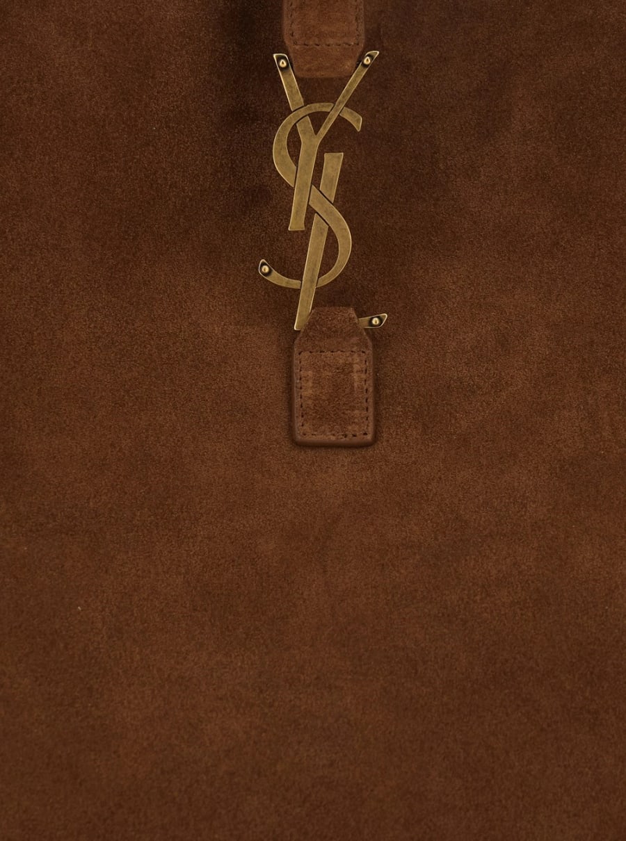 Saint Laurent Borsa a Spalla 'Bea' con Placca Cassandre sul Fronte in Pelle Scamosciata Marrone Donna, view 5