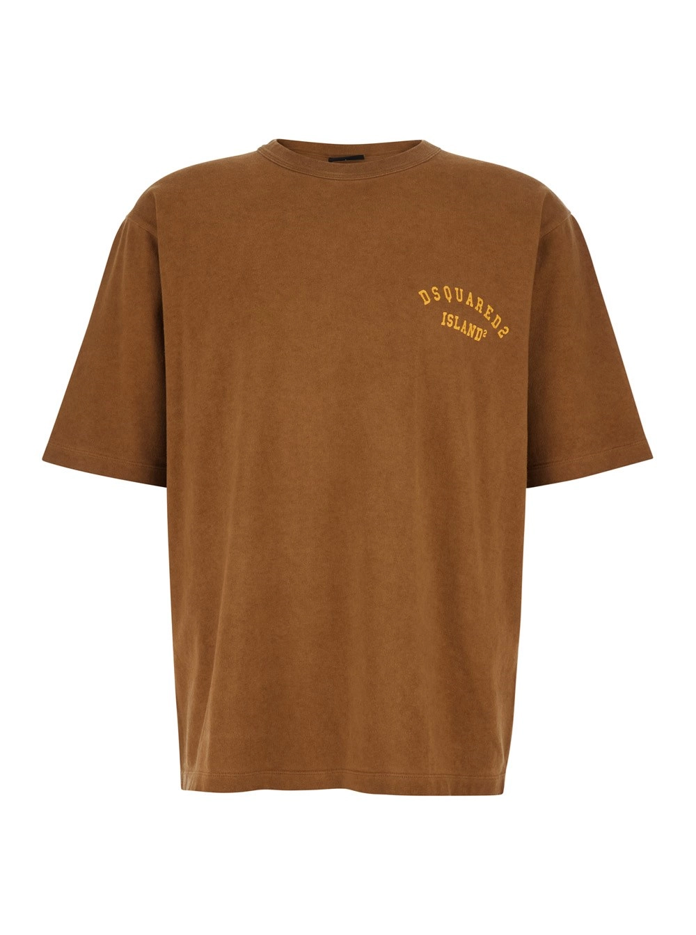 Dsquared2 T-shirt Girocollo con Stampa Logo sul Fronte in Cotone Marrone Uomo