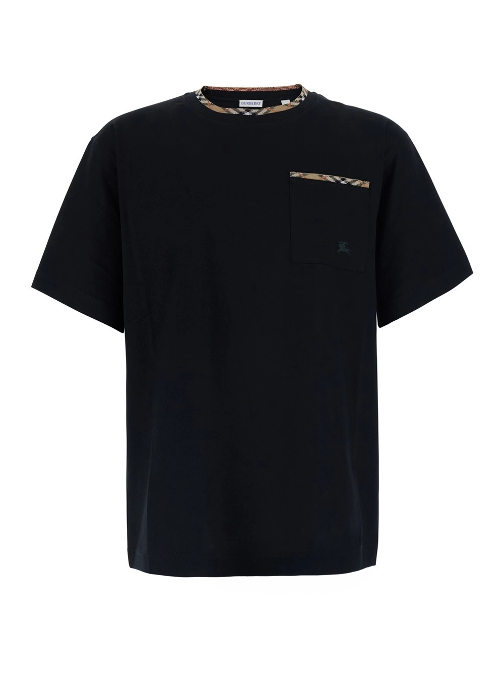 Burberry Tshirt 'RYAN' con dettagli con motivo Check in Cotone Nera Uomo
