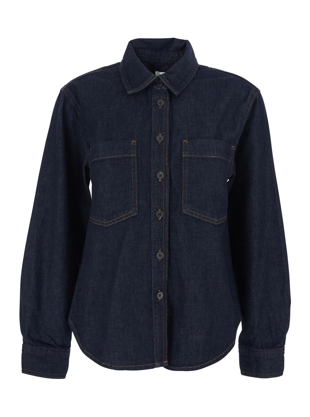 Frame Camicia Blu con Colletto Classico e Due Tasche Applicate sul Petto in Denim Donna
