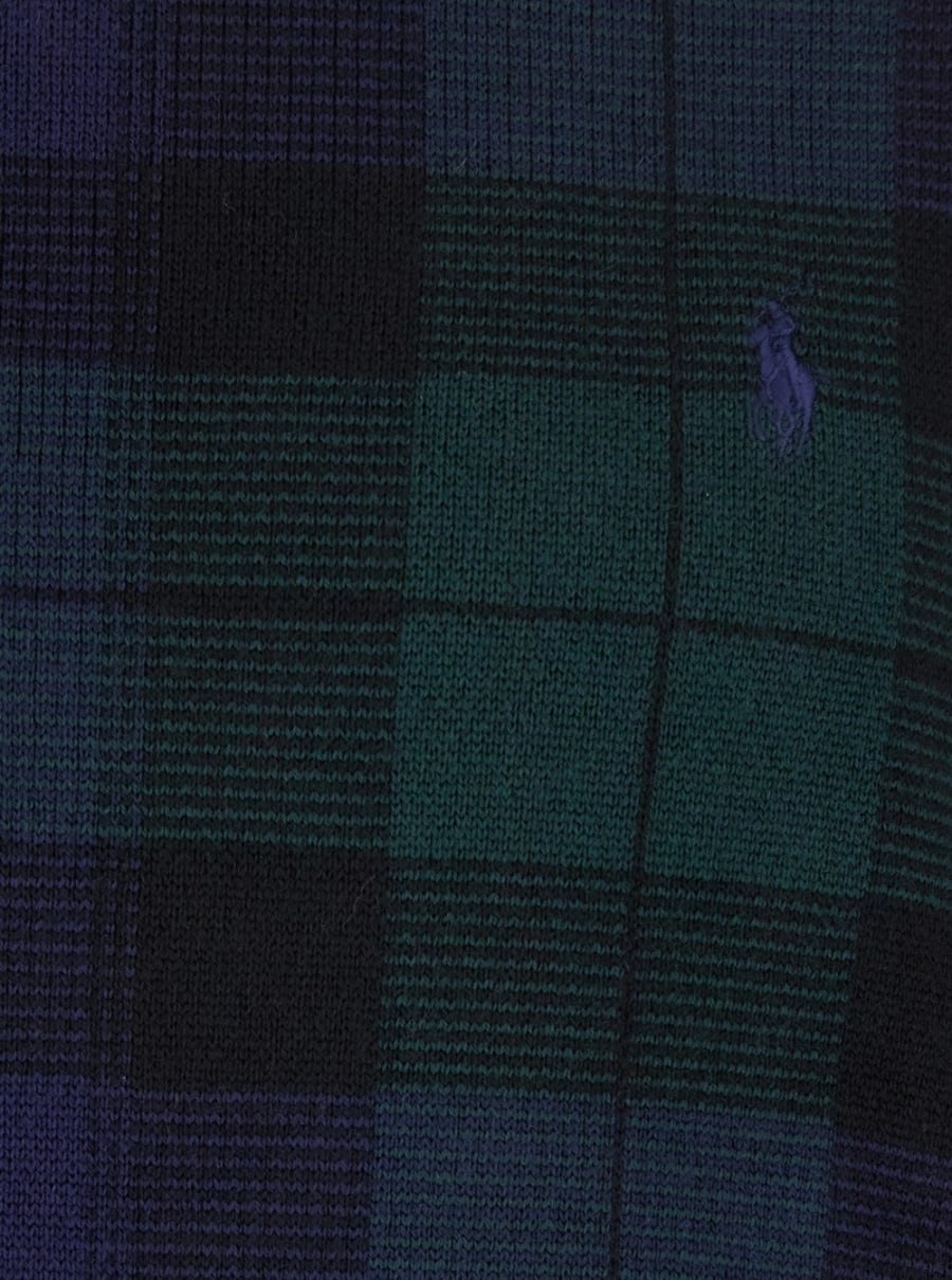 Polo Ralph Lauren Maglione Girocollo con Ricamo Cavallino sul Fronte e Motivo Check All-Over in Lana Blu Uomo, view 3