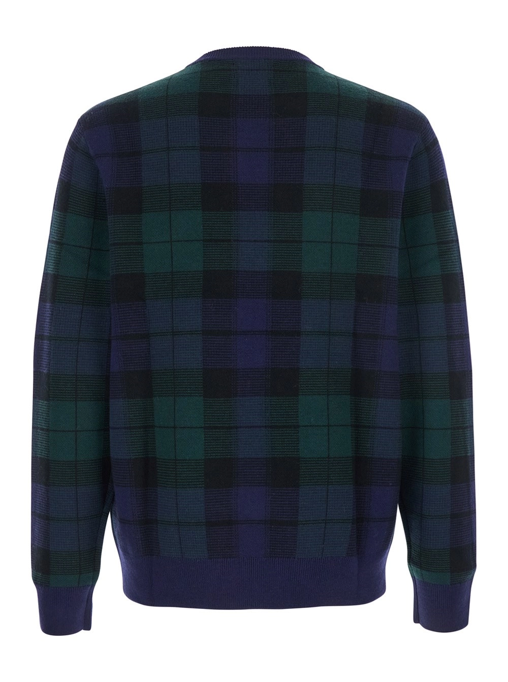 Polo Ralph Lauren Maglione Girocollo con Ricamo Cavallino sul Fronte e Motivo Check All-Over in Lana Blu Uomo, view 2