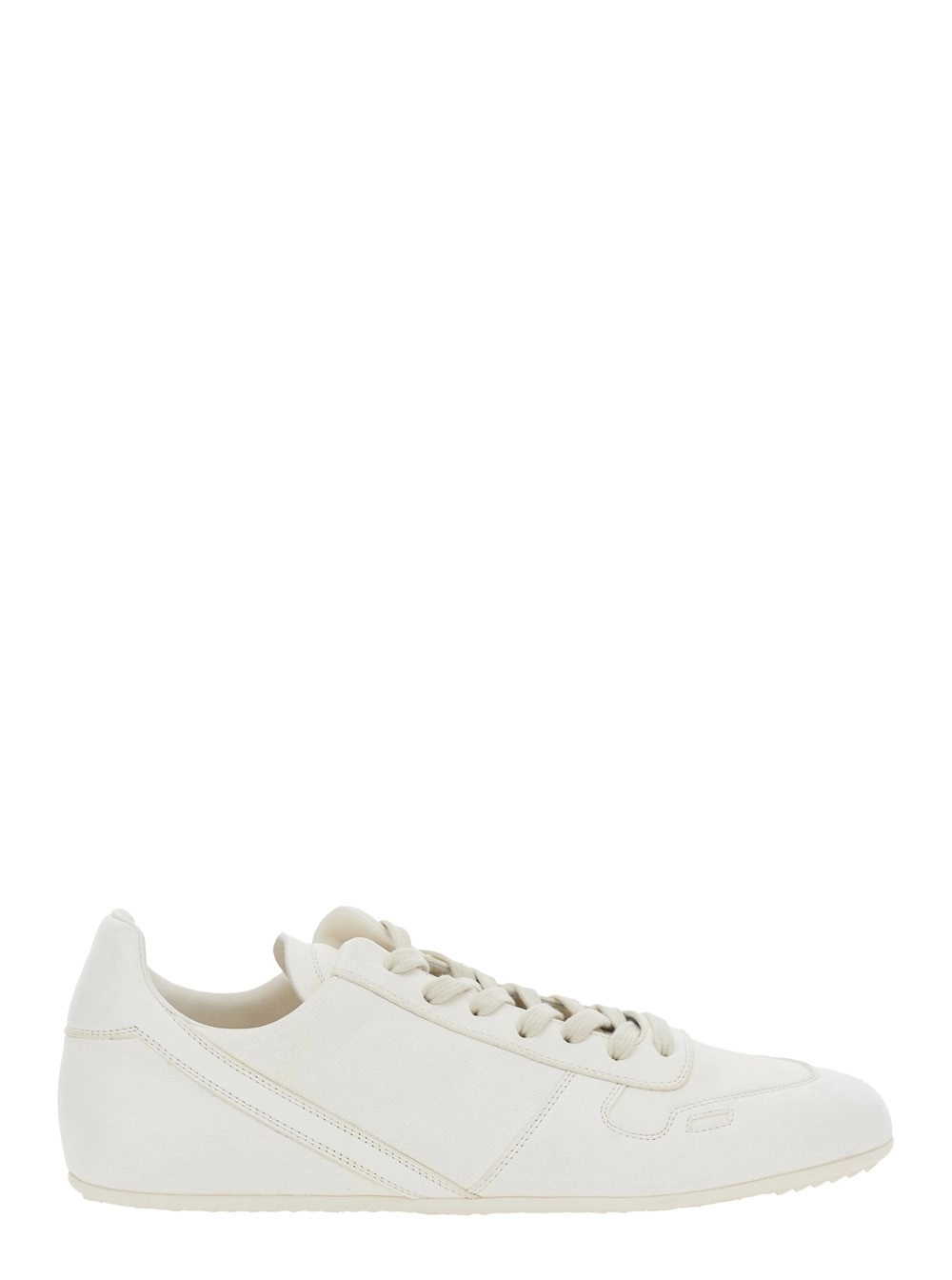 Rick Owens Sneaker Low Top con Punta Rotonda e Chiusura con Lacci sul Fronte in Pelle Bianca Uomo
