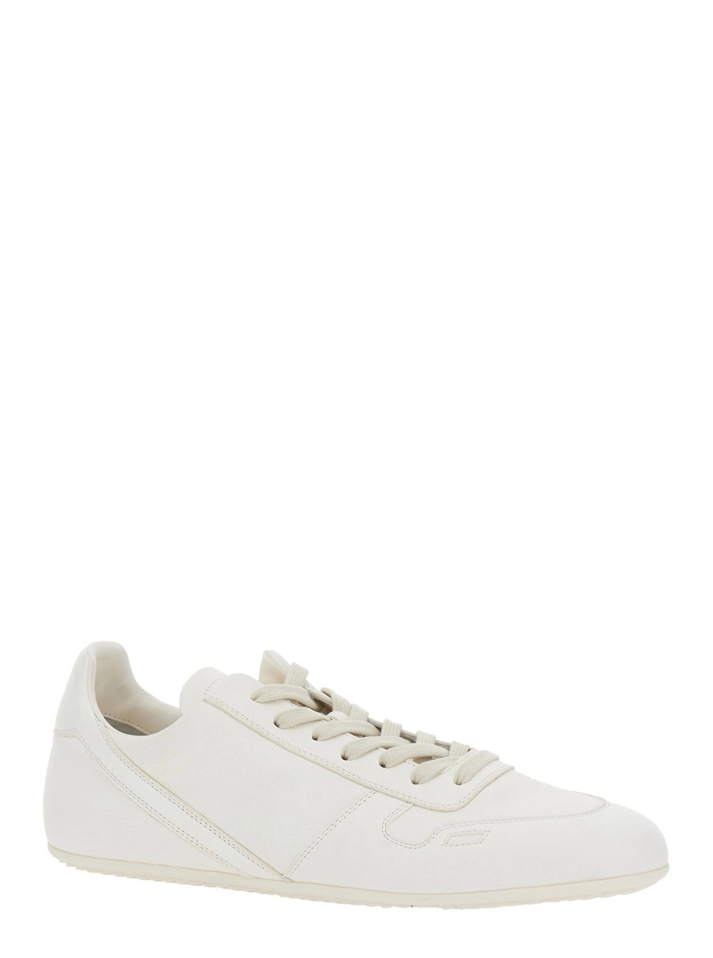 Rick Owens Sneaker Low Top con Punta Rotonda e Chiusura con Lacci sul Fronte in Pelle Bianca Uomo, view 2