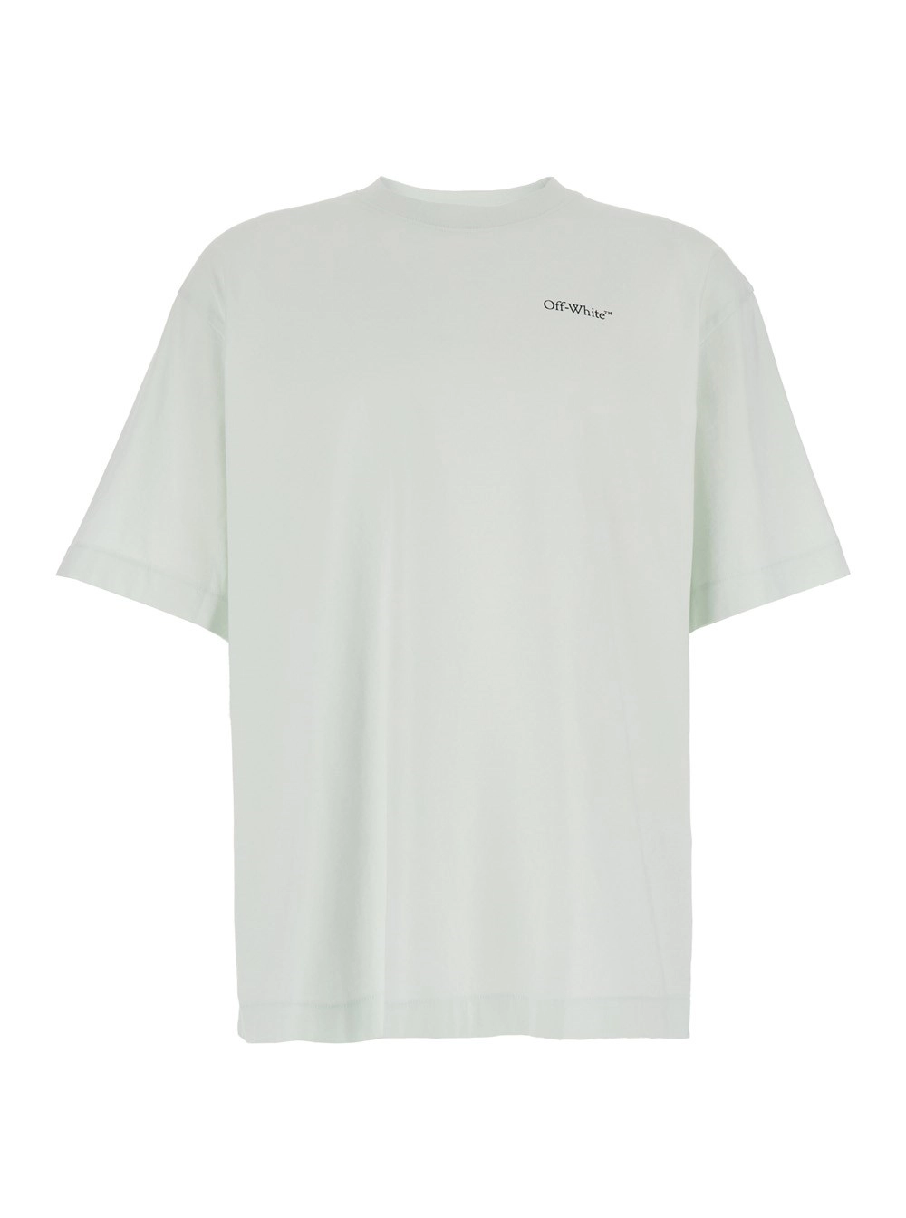 Off-White T-shirt con Logo sul Fronte e Retro in Cotone Verde Chiara Uomo