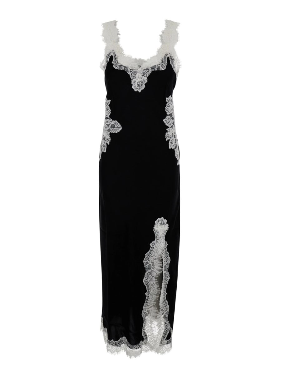 Gold hawk Abito lungo con spalline sottili e dettagli in pizzo all-over in tessuto nero Donna