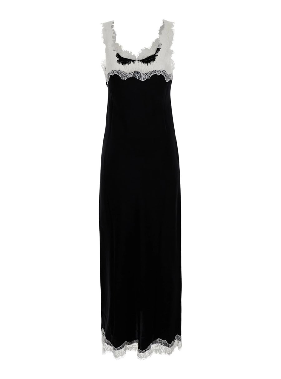 Gold hawk Abito lungo con spalline sottili e dettagli in pizzo all-over in tessuto nero Donna, view 2