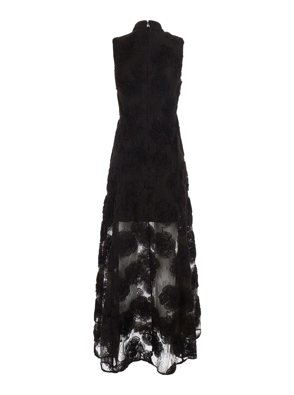 Rotate Abito lungo smanicato con collo alto e ricamo floreale all-over in tessuto tecnico marrone donna, view 2