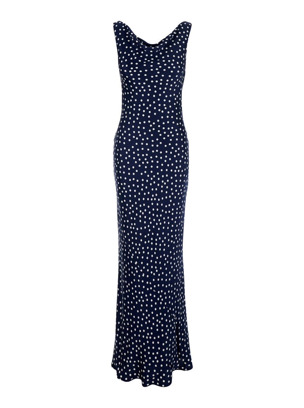 Leplain Abito Lungo con Motivo a Pois All-Over in Tessuto Tecnico Blu Donna