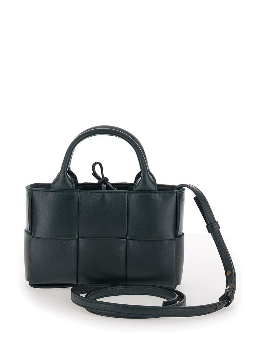 Bottega Veneta Borsa a Mano 'Candy Arco' con Motivo Intreccio in Pelle Verde Scuro Donna, view 4