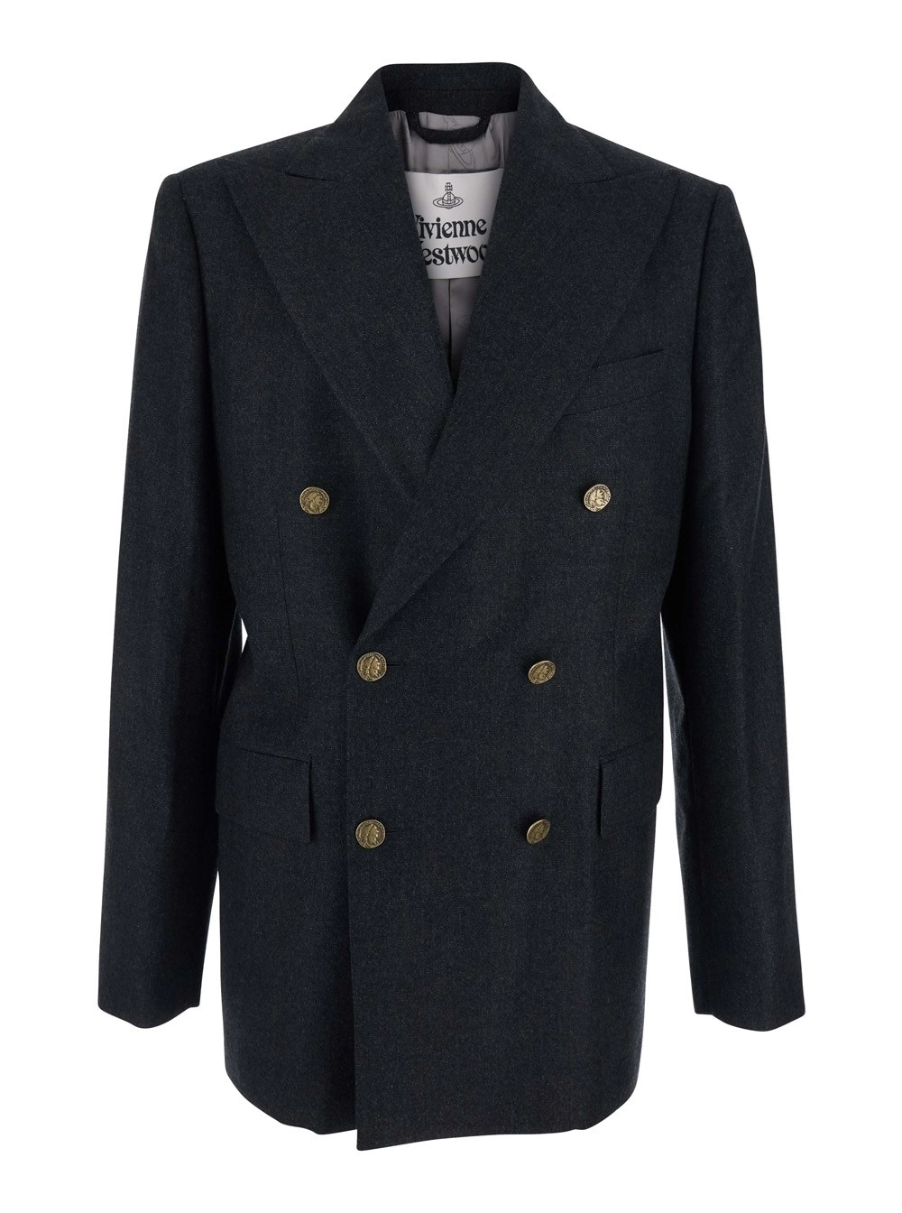 Vivienne Westwood Giacca Doppiopetto con Revers Ampi a Lancia in Lana Grigia Uomo