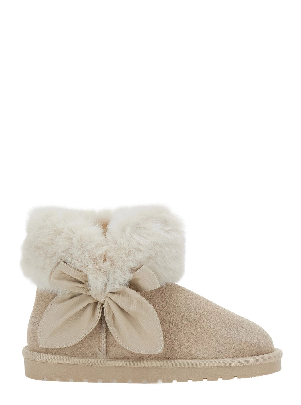 Monnalisa kids Stivaletto con fiocco e interno in pelliccia in pelle scamosciata beige bambina