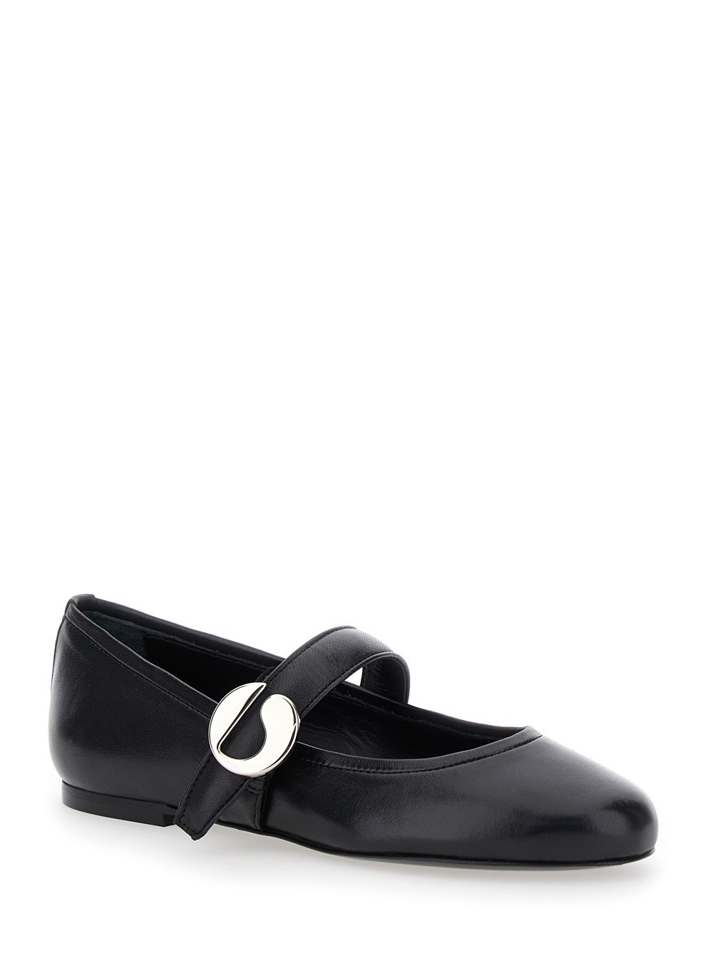 Coperni Ballerine con Logo Metallico e Cinturino in Pelle Liscia Nera Donna, view 2