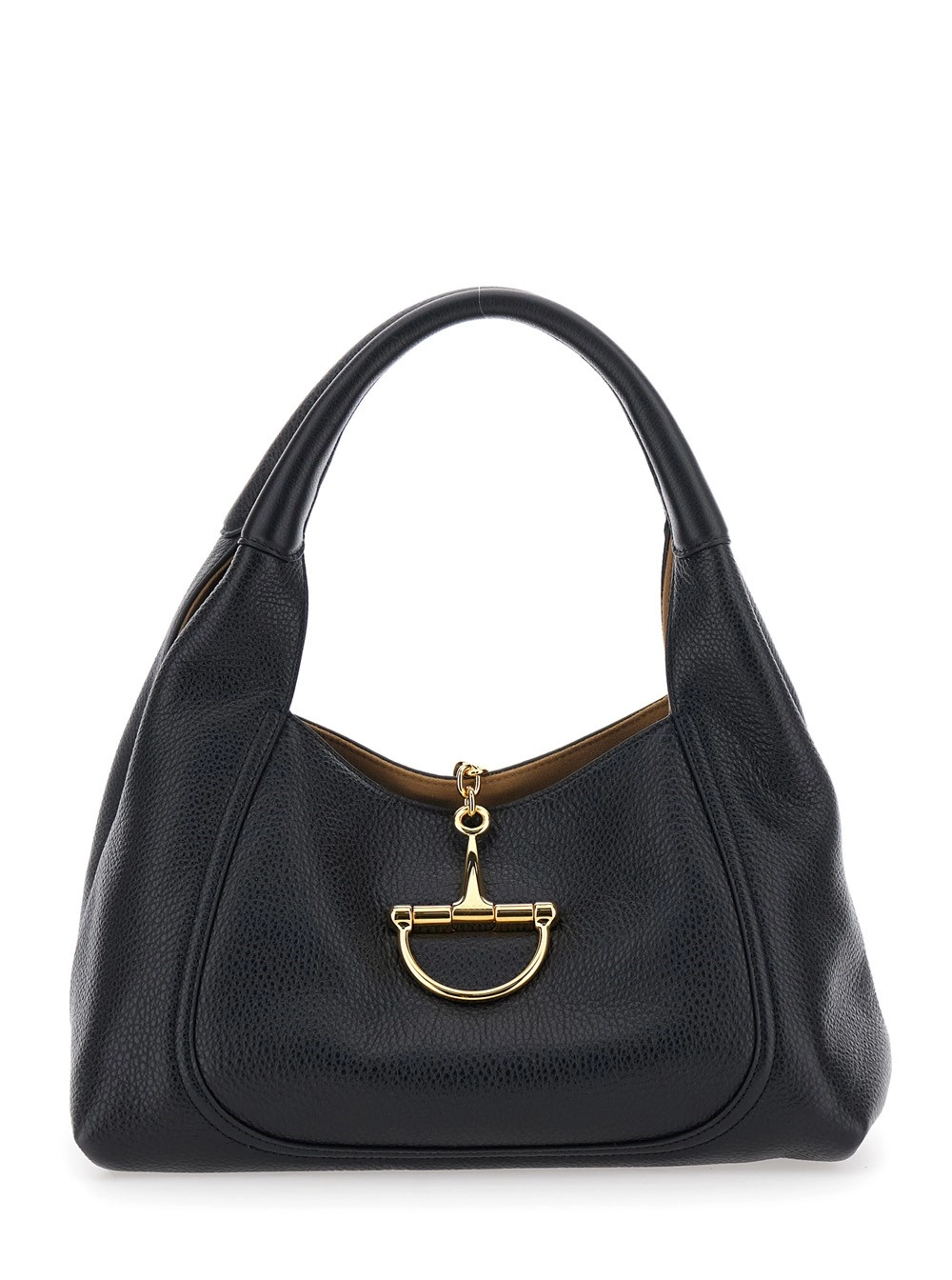 Gucci Borsa a Spalla 'Softbit Grande' con Maxi Morsetto Metallico in Pelle Martellata Nera Donna