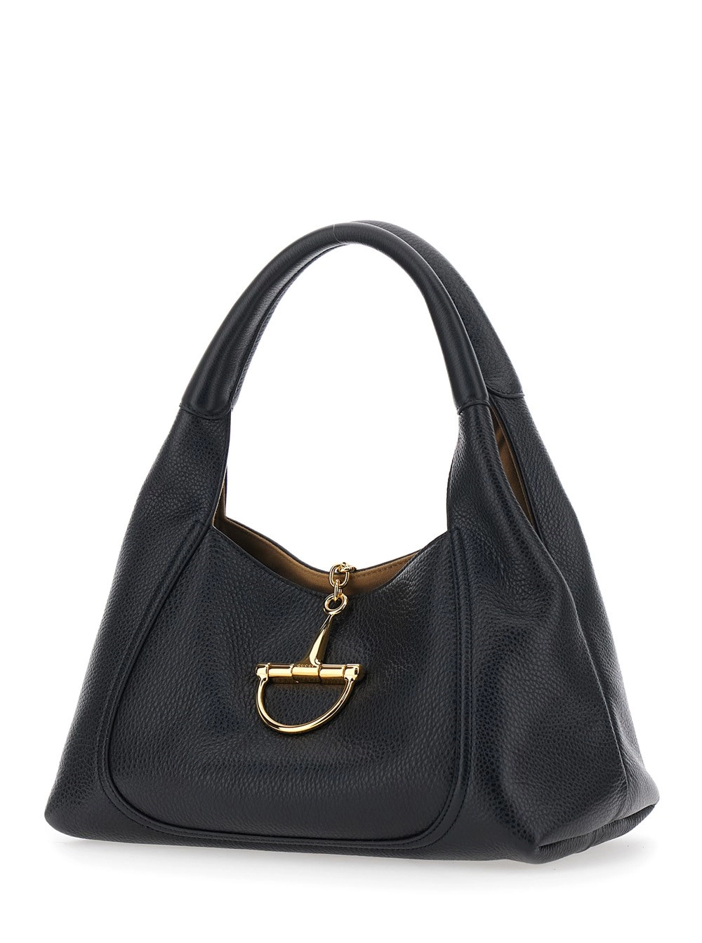 Gucci Borsa a Spalla 'Softbit Grande' con Maxi Morsetto Metallico in Pelle Martellata Nera Donna, view 2